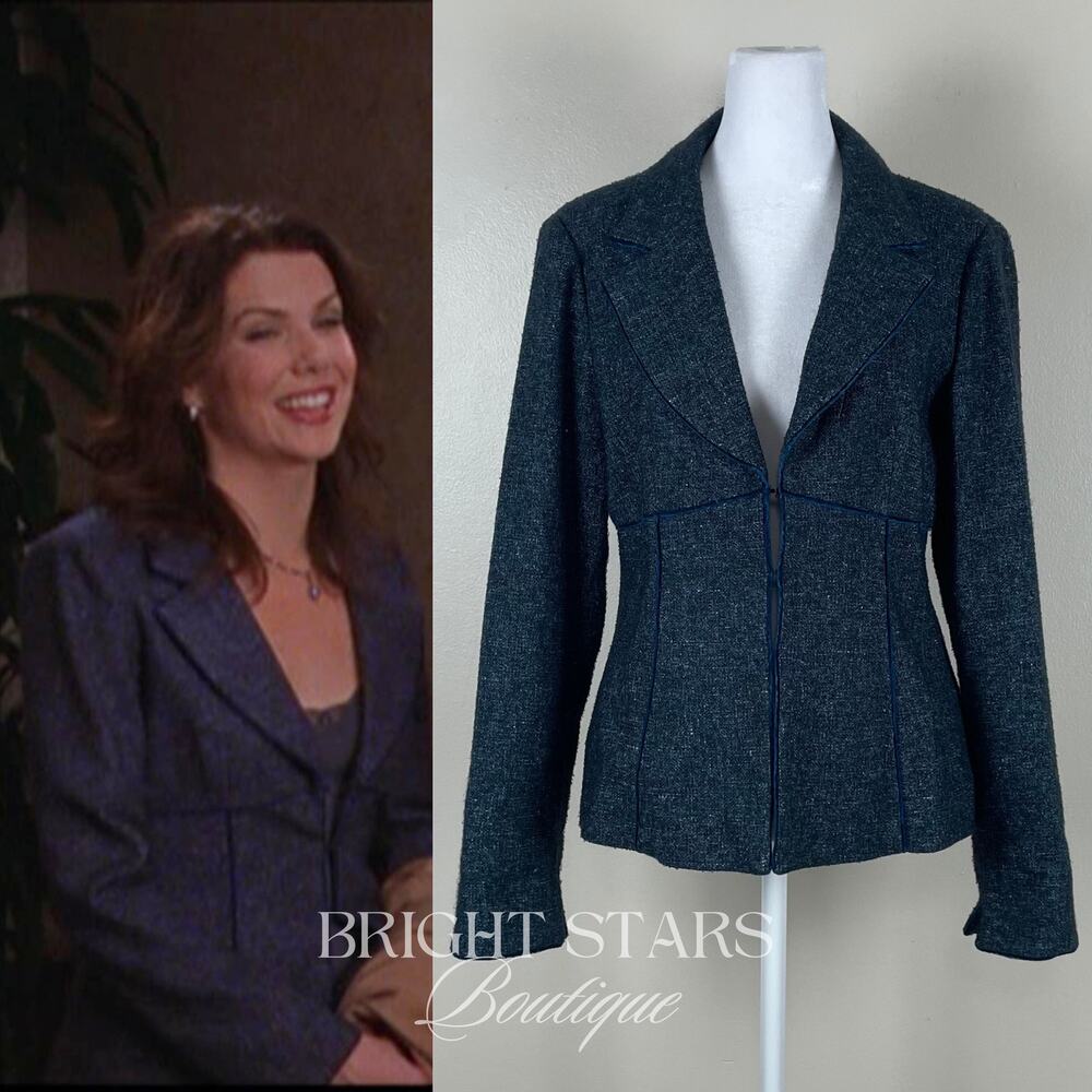 Rare Blue Blazer ASO Lorelai Gilmore Girls Lace Up Back Vintage Office Y2K
